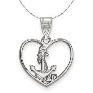 Sterling Silver Delta Gamma Heart Pendant Necklace - 18 Inch